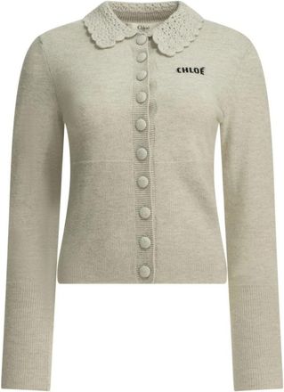 Chlo&eacute; Geborduurd Logo Cropped Vest - Dames - Vesten - Grijs - L - Wol - Truien & Vesten