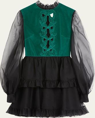 Valentino Garavani Velvet Top Sheer Sleeve Mini Dress