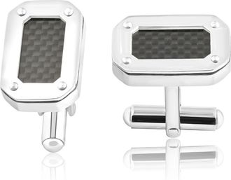 Pompeii3 Mens Stainless Steel And Black Carbon Fiber Rectangle Polished Cufflink 14mm