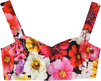 Dolce & Gabbana Womens Floral Crop Top Sleeveless Bik1791 - Black Cotton - Size EU 32 (Womens)
