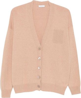 PESERICO Vest met kralen en V-hals - Dames - Vesten - Beige - XL - Truien & Vesten