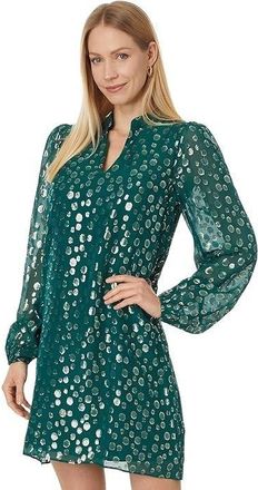 Lilly Pulitzer Lauralyn Silk Dress Womens 00 Villa Green Silk Bubbly Clip BUU023