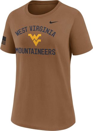 Nike West Virginia 2026 Military Appreciation Nike Womens Dri-FIT College T-Shirt in Brown | 03KQ2EAWVN-WYJ