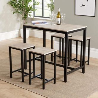 Home Source Industries Home Source - Industrial 5Piece Dining Set with Metal Frame Light Oak mdf Compact Space Saving