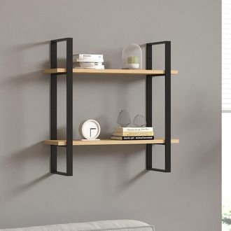 Dmora Estante Picerno, 2 Estantes, Estructura Negra, Efecto Roble, 70x22x70h Cm Marr&oacute;n Roble