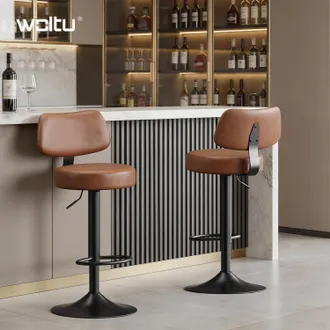 Woltu Woltu Juego De 2 Taburetes De Bar, Modernos, Con Asiento C&oacute;modo De Piel Sint&eacute;tica Y Metal, Ideales Para Isla De Cocina O Barra, Color Marr&oacute;n Retro