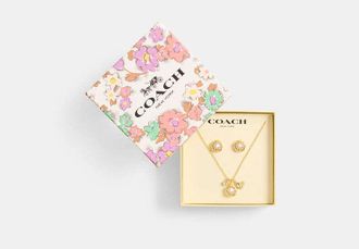 Coach Tea Rose Pearl Necklace And Earrings Set