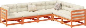 vidaXL Set De Sof&aacute;s Jard&iacute;n 6 Pzas Con Cojines Madera Pino Marr&oacute;n Cera Vidaxl