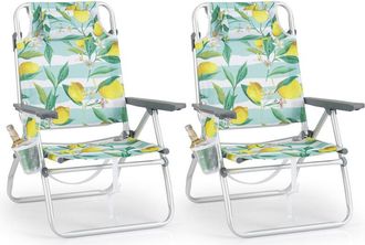 Costway 2-Pack Beach Chairs 5-Position Adjustable Folding Camping Chairs-Green