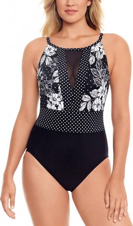 Swim Solutions High-Neck One-Piece Swimsuit In New Flower Spot