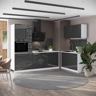 Vicco Cocina Fame-line, Antracita Alto Brillo/blanco, 220 X 120 Cm, Et Antracita, Vicco