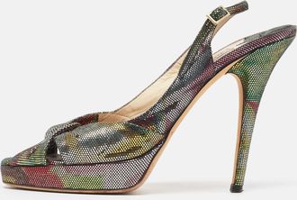 Jimmy Choo London Multicolor Texture Suede Peep Toe Slingback Pumps