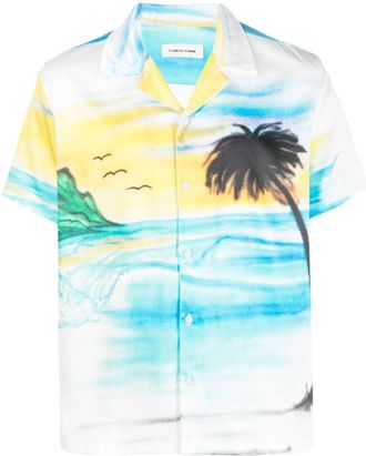 Flaneur palm-tree print detail shirt - men - Polyester - L - White