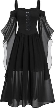 Generic Halloween Costumes Women Dresses Vintage Gothic Dress Steampunk Lace Up Corset Medieval Renaissance Batwing Sleeve Plus Size Fancy Victorian Witch Coc