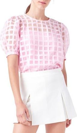 English Factory Windowpane Sheer Top in Pink at Nordstrom Rack, Size X-Small