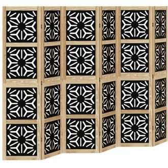 vidaXL Room Divider 6 Panels Brown and Black Solid Wood Paulownia Vidaxl