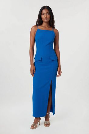 Karen Millen Womens Compact Stretch Stab Stitch Square Neck Tailored Pencil Maxi Dress - Blue - Size 10 UK
