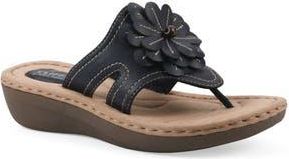 White Mountain Cashlyn Floral Mini Wedge Sandal - Wide Width Available in Navy/Smooth at Nordstrom Rack, Size 7.5