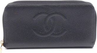 Chanel Black Grained Calfskin Long Wallet (Bi-Fold) (Pre-Owned)