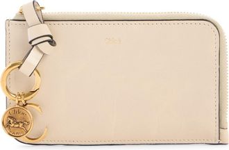 Chlo&eacute; Small Alphabet Zip Leather Card Holder in Cloudy Cream at Nordstrom