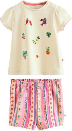 Next Embroidered Tropical Shirt & Shorts Set in Neutral at Nordstrom, Size 12-18M
