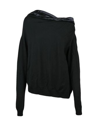 Alberta Ferretti Black Virgin Wool Satin Trim Turtleneck Sweater