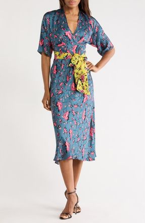 Diane Von F&uuml;rstenberg Gracie Floral Print Dress in Dancing Rose Petrol Mix at Nordstrom Rack, Size Xx-Small