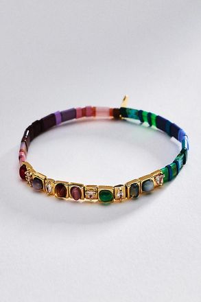 Anthropologie Colorful Beaded Chicklet Stretch Bracelet