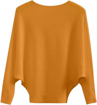 Generic Long Sleeve Tops Women, Batwing Sleeves Knitted Lightweight Sweaters and Pullovers Jumper Tops Soft Crew Neck Sweater for Winter