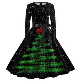 Generic Vintage Dresses for Women UK Christmas A Line Party Fancy Dress Xmas Elegant Winter Long Sleeves Evening Swing Cocktail