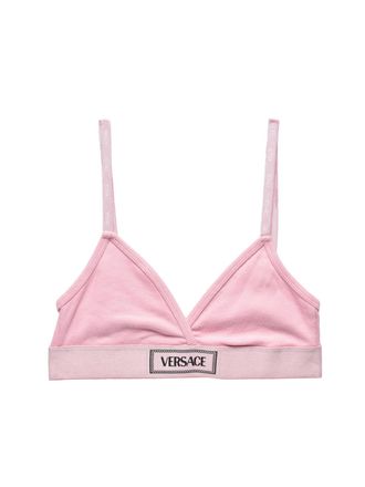 Versace Ribbed Cotton-Elastane Blend Bra With Signature Logo Patch
