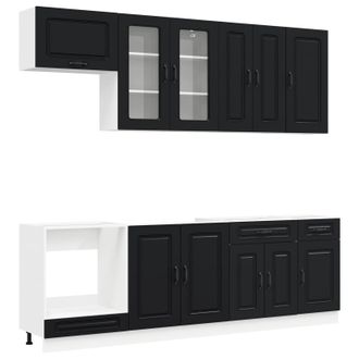 vidaXL Unidad De Cocina Kalmar 8 Uds. Negro Madera De Ingenier&iacute;a Vidaxl