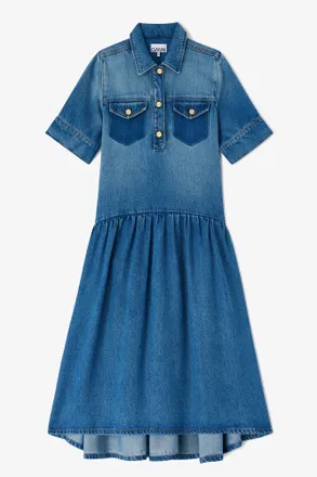 Ganni Blue Light Washed Denim Dress - Size 10/12 Tencel