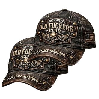 Generic Old Fuckers Club Vintage Baseball Cap, Embroidered 100% Bitter Lifetime Member, Adjustable Distressed Washed Cotton Hat (2PCS)