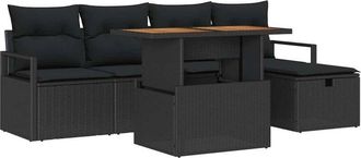 vidaXL Conjunto De Sof&aacute; De Jard&iacute;n 6 Pcs Negro Rat&aacute;n Sint&eacute;tico Vidaxl