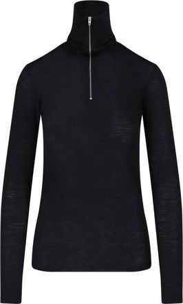 Jil Sander Black Virgin Wool-Blend Half-Zip Turtleneck