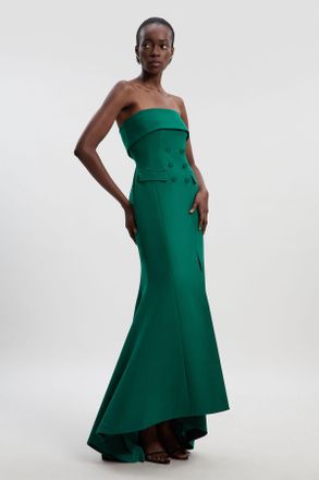 Karen Millen Womens Petite Polished Tailored Bandeau Tux Maxi Dress - Emerald - Size 10 UK