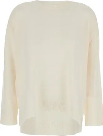 Parosh White Solid Round Neck Sweater