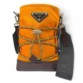Prada Brown Orange Nylon Leather Pouch Shoulder Bag (Pre-Owned)