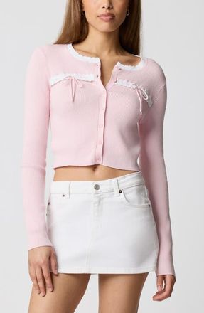 Florence By Mills Baby Bow Rib Knit Button Front Crop Cardigan in Ballet Slipper at Nordstrom, Size Xx-Small