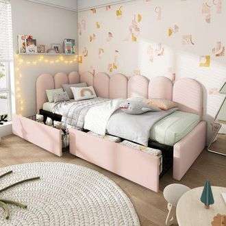 Matteo Pink Velvet 3ft Single Daybed with 2 Storage Drawers - Modern Sofa Bed Frame & Slats for 90x190cm UK Mattress