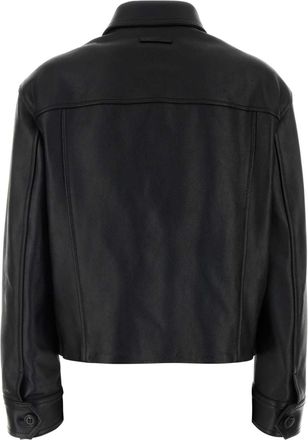 Marni Womens Two-Tone Leather Jacket Brown Calf