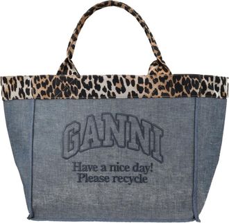 Ganni Denim Logo Large Reversible Tote