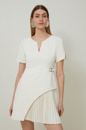 Karen Millen Womens Tailored Military Pleat Short Sleeve Mini Dress - White - Size 14 UK