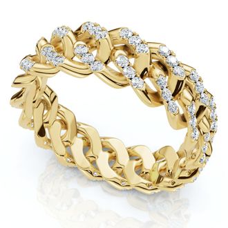 Pompeii3 Mens Braided Cuban Diamond Ring 14k Gold Lab Grown