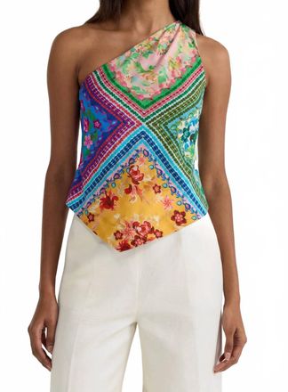 Saloni Madeline One Shoulder Top In Bellis Harlequin