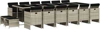 vidaXL Set Comedor Jard&iacute;n Y Cojines 17 Pzas Rat&aacute;n Sint&eacute;tico Gris Claro Vidaxl