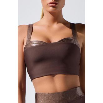 Heroine Sport Lina Metallic Trim Longline Sports Bra in Oak at Nordstrom, Size X-Small