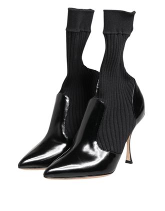 Dolce & Gabbana Womens Black Stretch Stilettos Booties Socks Shoes 05+ny+20lf