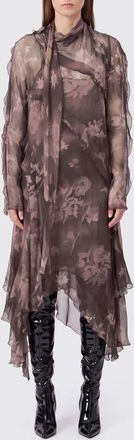 Diesel Asymmetric Floral Print Silk Midi Dress with Rouches
